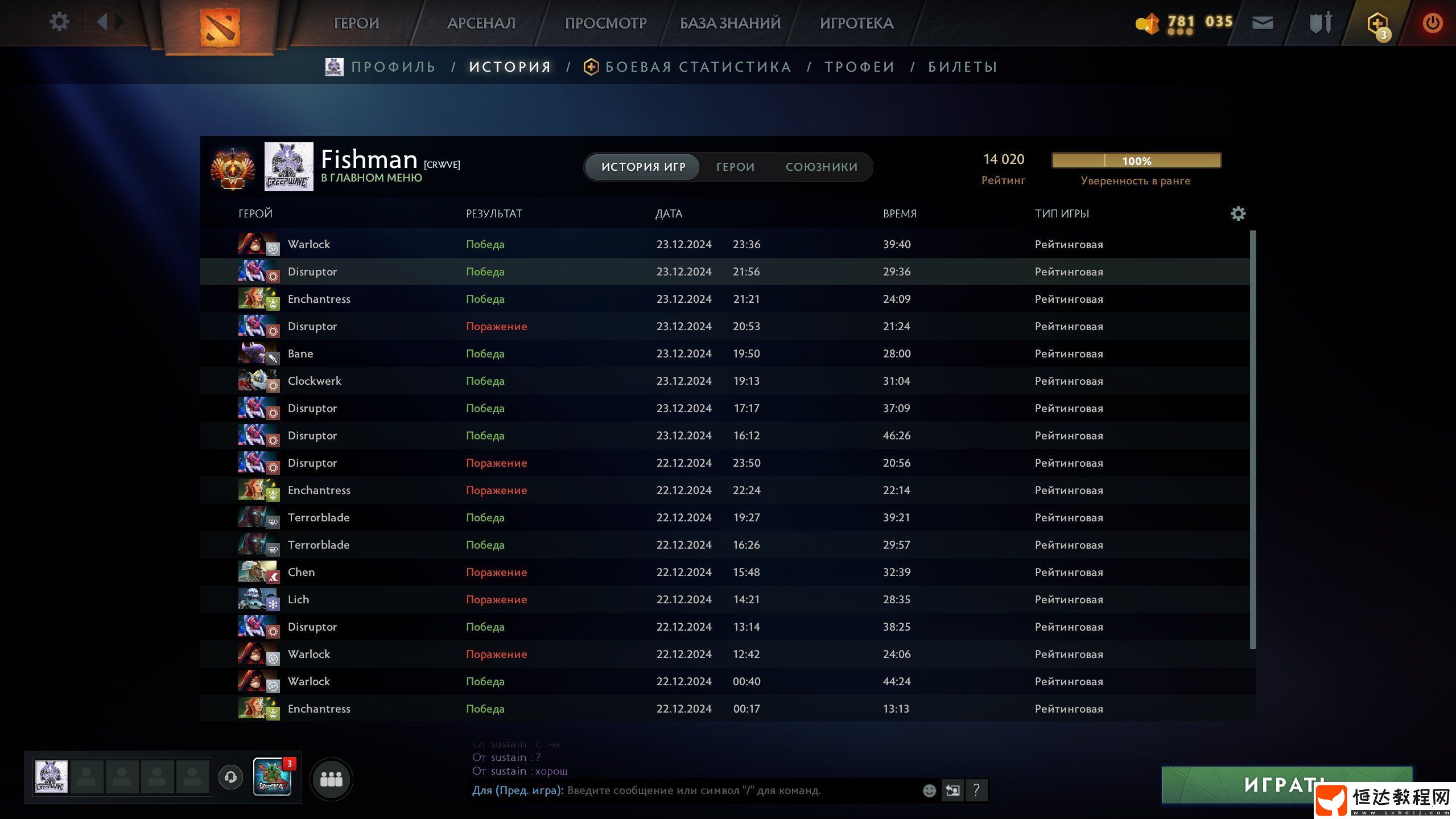 Fishman的Dota2天梯積分達(dá)到了14000