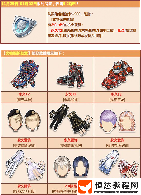 QQ飛車文物保護(hù)勛章兌換獎(jiǎng)勵(lì)及獲得概率詳解：永久T2、發(fā)飾禮服等你拿